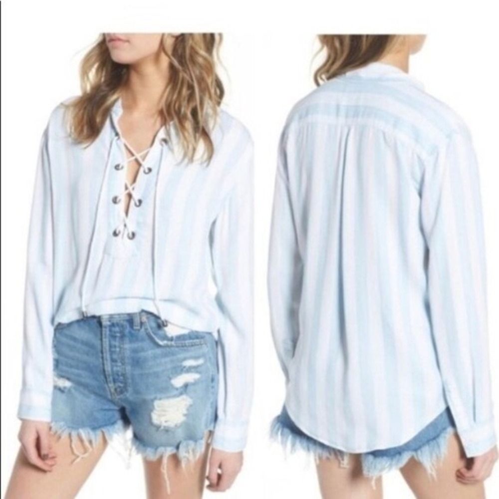 Rails Womens Uli Block Stripe Lace Up Pullover Blouse Size XS Top Coastal Summer